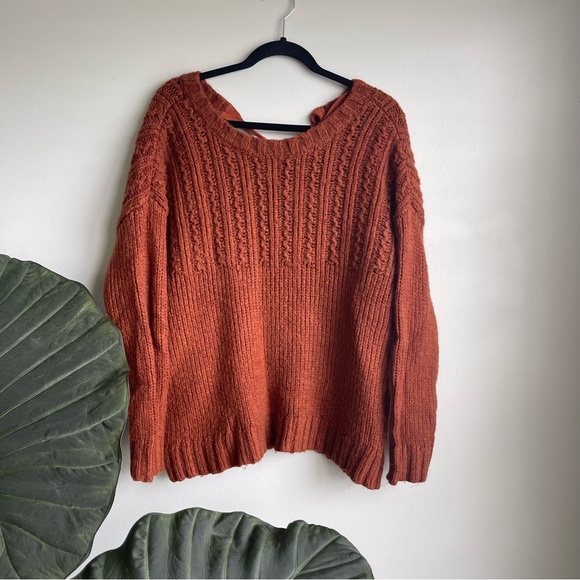 Aerie Super Soft Rust Colored Tie Back Sweater - Picture 2 of 5